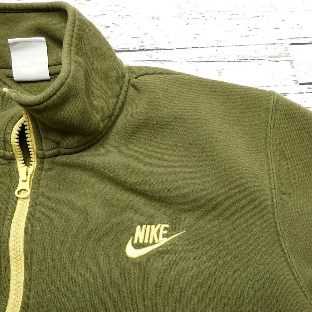 Nike Club Fleece Sweatshirt Adult‎ M Green Fleece 1/2 Zip Gold Logo Mock Neck